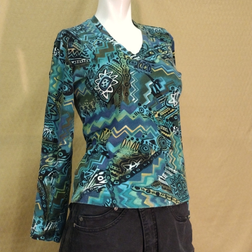 Chico's tribal v-neck pullover 0